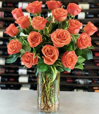 Orange Rose Bouquet With Green Fillers - 20 Stems Orange Roses